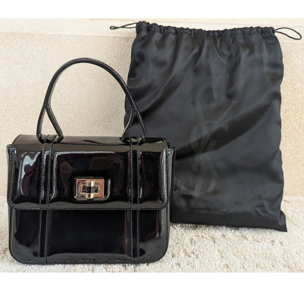 YSL Yves Saint Laurent black patent leather messenger bag